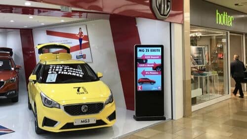 Freestanding Digital Screens at MG car showroom