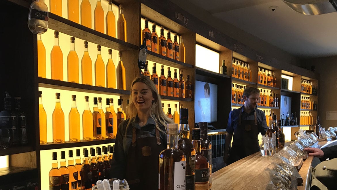 Irish Whiskey Museum Feature Lighting Wall in Bar