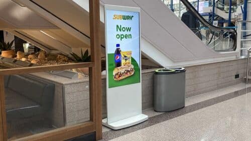 Slimline freestanding digital signage screens for Subway