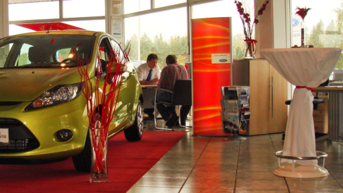 freestanding totem lightbox in Ford Car Showroom