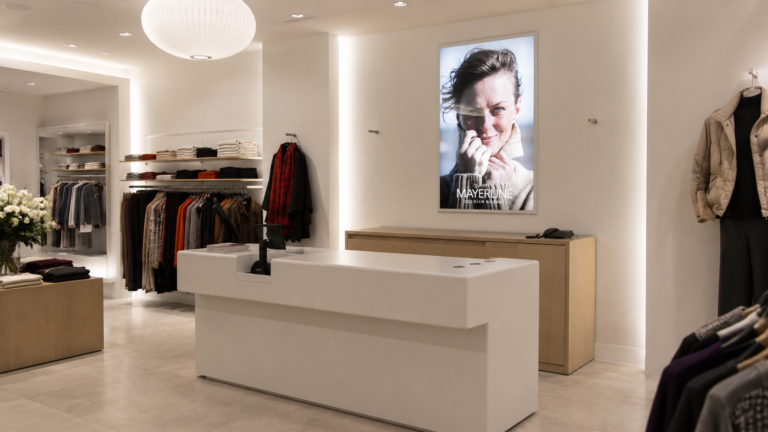 Atlas lightbox in modern boutique with minimalist design