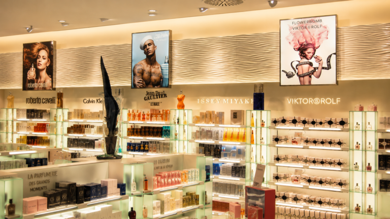 Atlas lightboxes in luxury perfume store