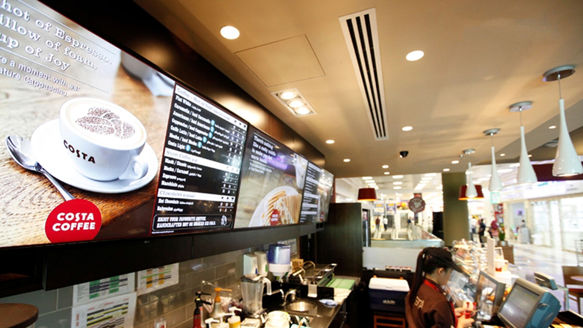 Digital Menu Board Displays inside coffee shop