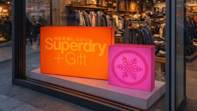 LED illuminated acrylic cubes in Superdry window