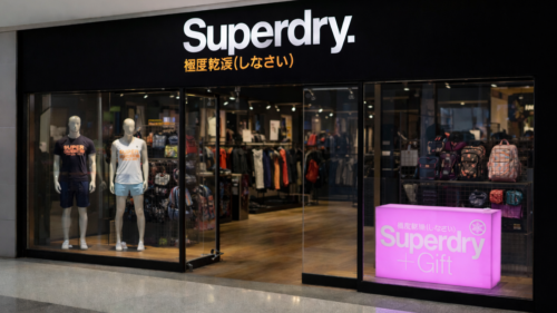 LED illuminated pink acrylic cubes in Superdry Store window