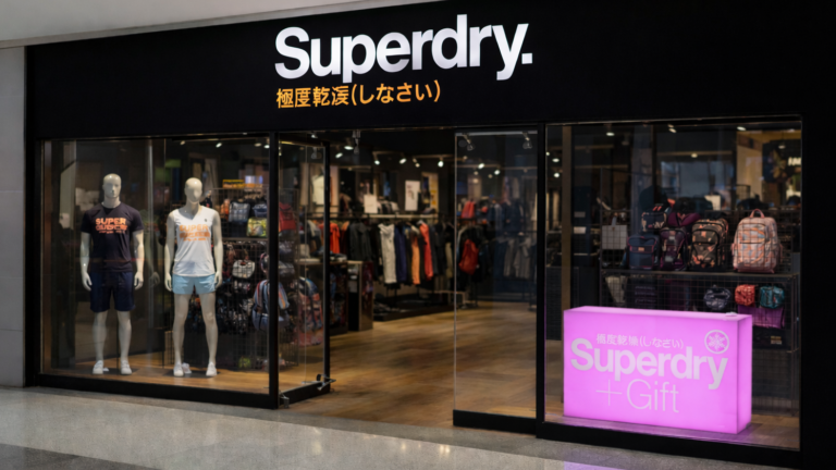 LED illuminated pink acrylic cubes in Superdry Store window