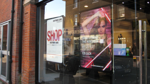 LumiFrame LED lightbox in hairdresser shop window