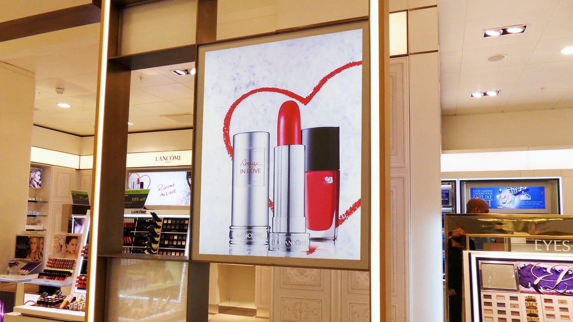 Slim LED retail display lightbox Lancome John Lewis