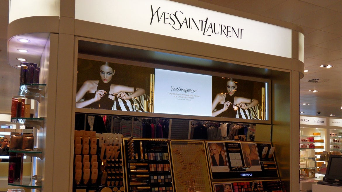 Slim retail display lightboxes at John Lewis Westfield for YSL