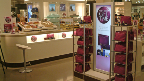 Slim retail display lightboxes John Lewis Glasgow Estee Lauder