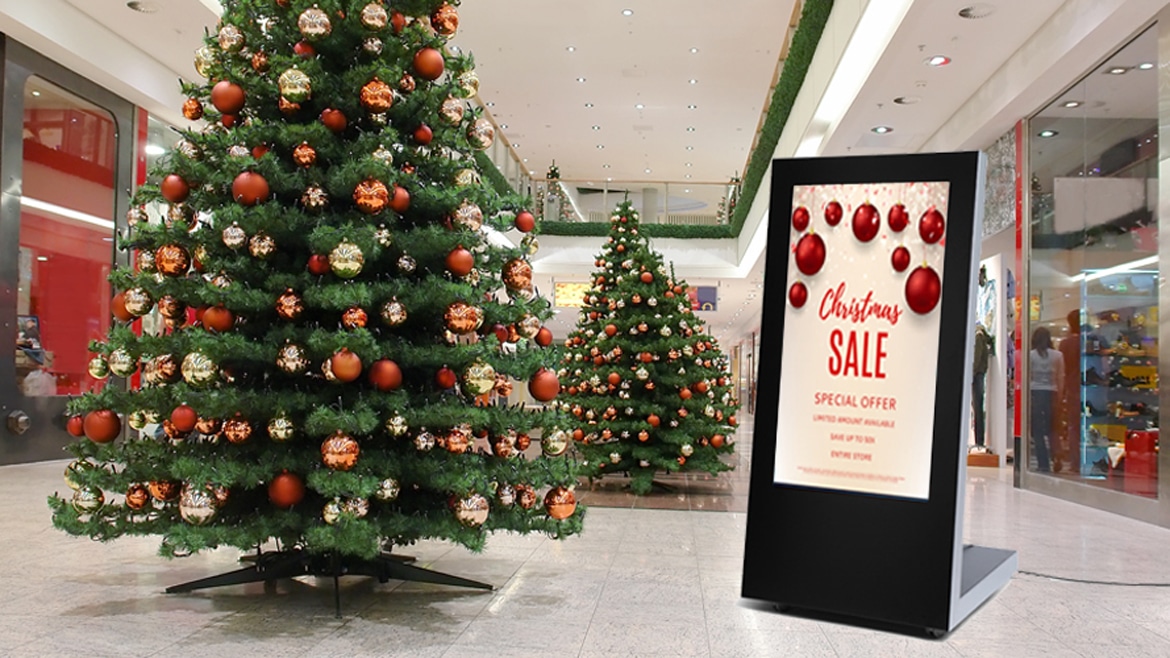 Digital A-Board in shopping centre at Christmas