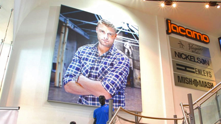 Fabric Lightboxes for Jacamo with Andrew Flintoff graphic