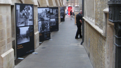 Freestanding tension fabric banner stands at Southwark Cathedral The Times Exhibition