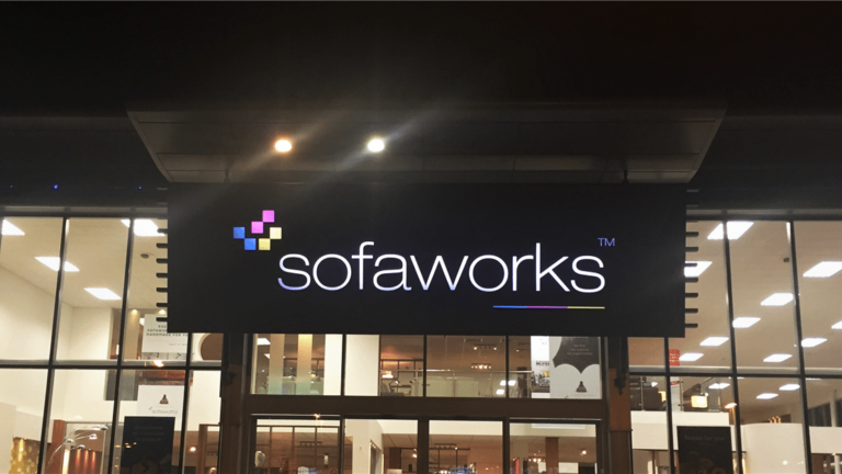 Illuminated Flex Face Sign with selective illumination for Sofaworks