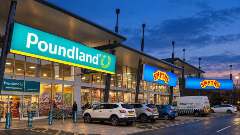 Illuminated Flex Face Signs at a Retail Park Poundland and Smyths toys Illuminated Flex Face Signs at a Retail Park Poundland and Smyths toys