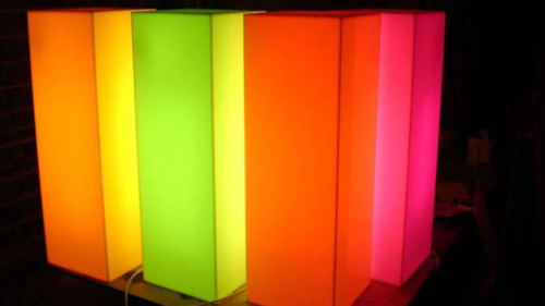 Illuminated coloured acrylic columns