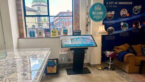 Interactive freestanding digital kiosk in city museum