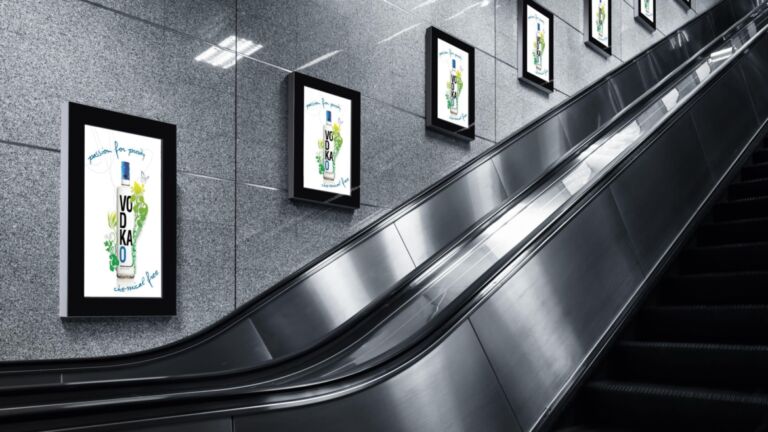 Jet lockable illuminated poster cases in the Underground Station