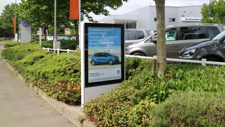 Outdoor Advertising Lightbox at VW dealership ground fixed and base cladding
