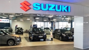 Suzuki car showroom displays and illuminated signs