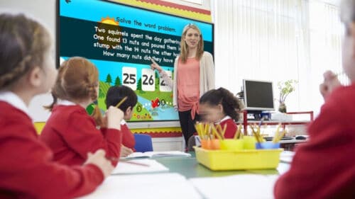 Interactive Digital Whiteboard Touch Screen in a Classroom