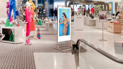Slimline Freestanding Double Sided Digital Display in a Mall