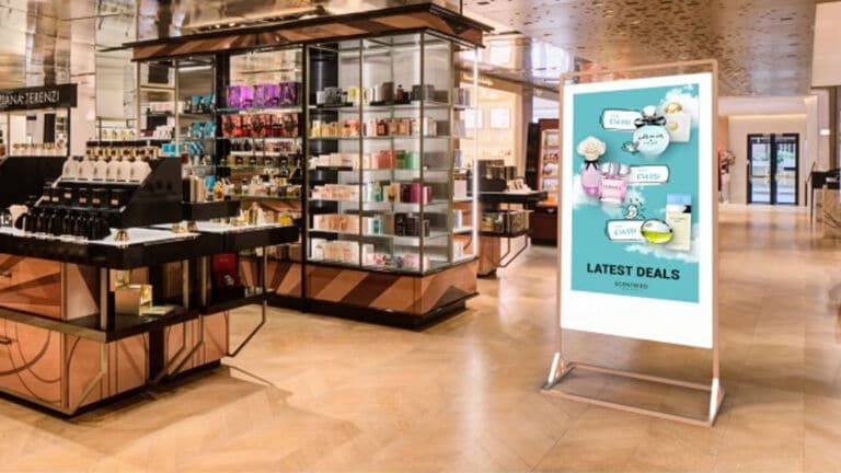 Slimline Freestanding Double Sided Digital Display in a Store