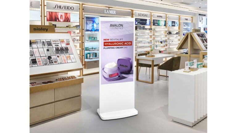 Vision Freestanding Digital Screen in a Beauty Store
