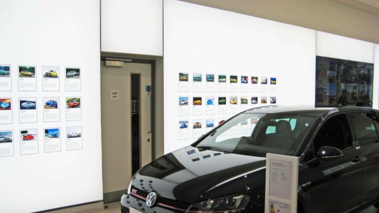 Fabric LED Light Panels built around a Video Wall at VW showroom