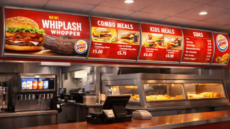 Burger King restaurant with illuminated menu boards