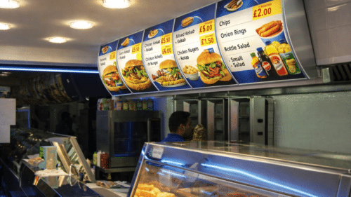 Kebab and burger illuminated menu display board
