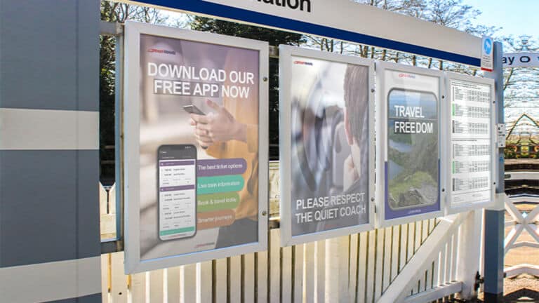 EcoLock outdoor lockable poster cases at train station