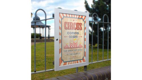 Ecolock Lockable Poster Case advertising a circus