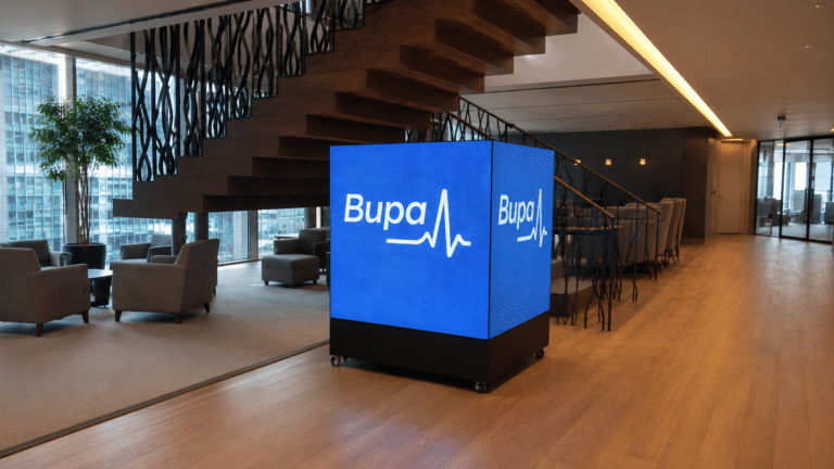 Bupa Digital LED cube at Angel Court HQ reception Bupa Digital LED cube at Angel Court HQ reception