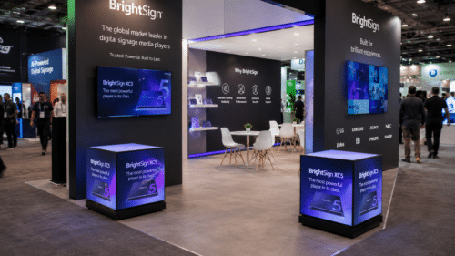 Digital Cubes on Digital Signage Exhibition Stand Digital Cubes on Digital Signage Exhibition Stand