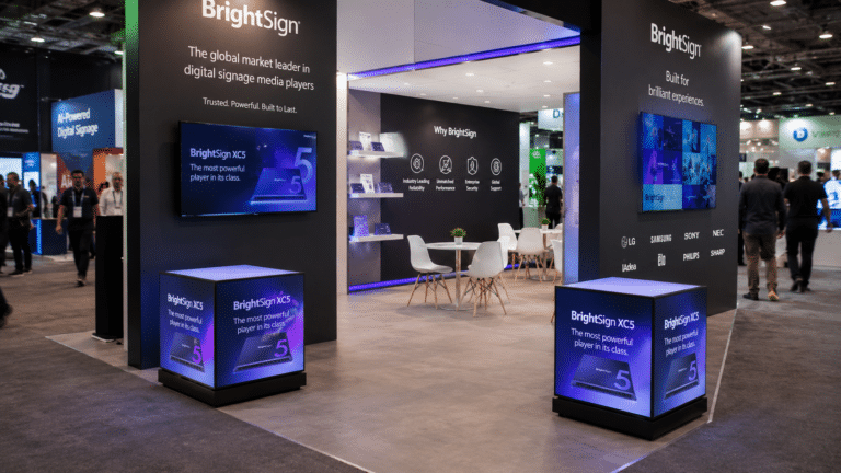 Digital Cubes on Digital Signage Exhibition Stand Digital Cubes on Digital Signage Exhibition Stand