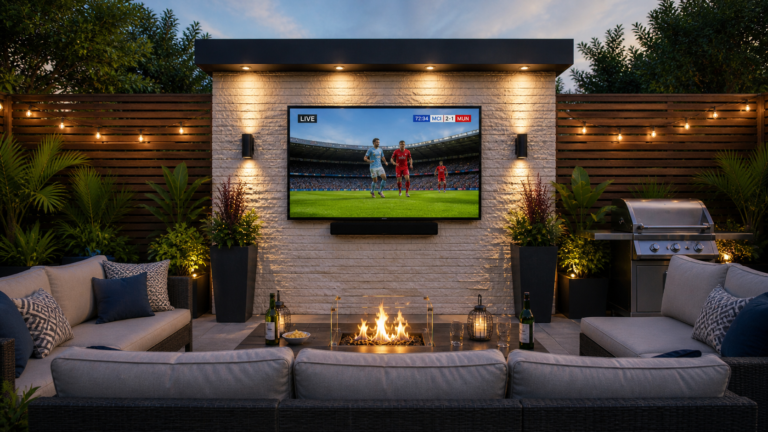 Outdoor tv screens patio garden setup