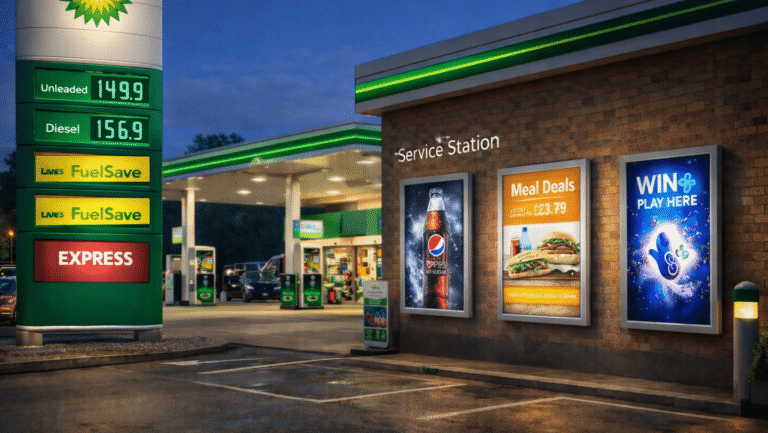 Illuminated Poster Cases at petrol station Illuminated Poster Cases at petrol station