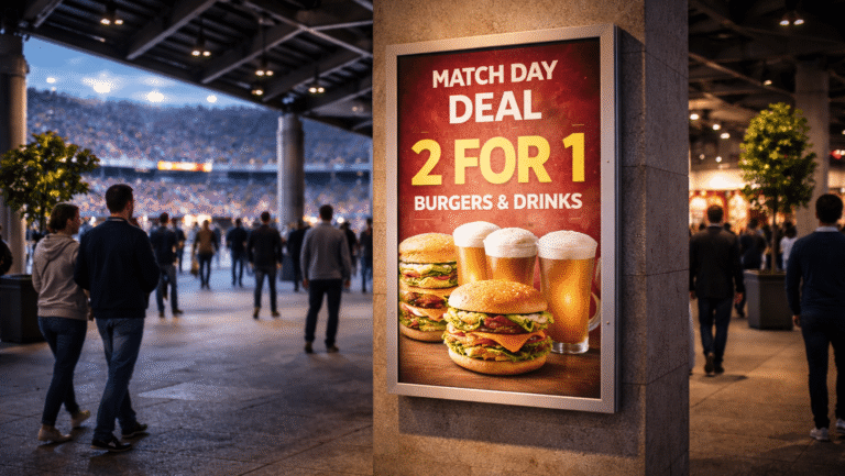 Strada backlit poster case with match day deal at a stadium Strada backlit poster case with match day deal at a stadium