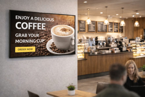 Coffee shop with iiyama digital display screen