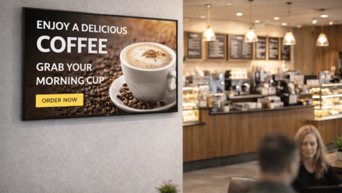 Coffee shop with iiyama digital display screen