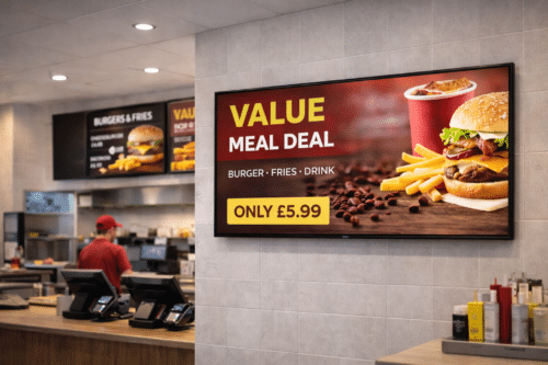 Fast food iiyama digital screen with meal promotion