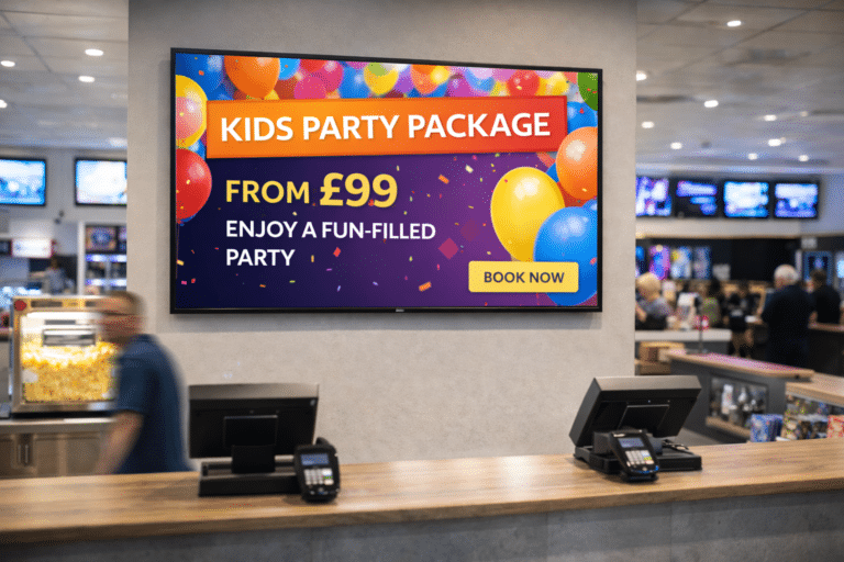 iiyama digital screen with kids party package promotion at venue