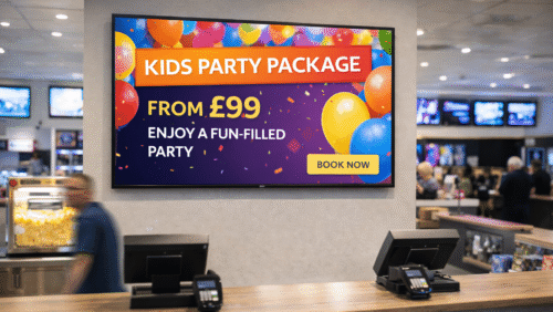 iiyama digital screen with kids party package promotion at venue