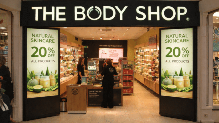 The Body Shop store entrance with iiyama 500 digital screens