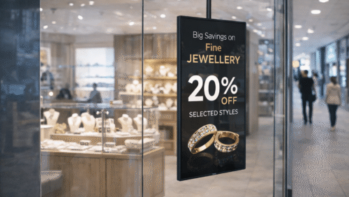 iiyama 500 digital signage screen in jewellery store window
