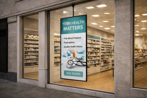 iiyama 800 digital display in pharmacy window