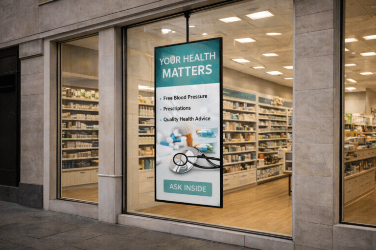 iiyama 800 digital display in pharmacy window