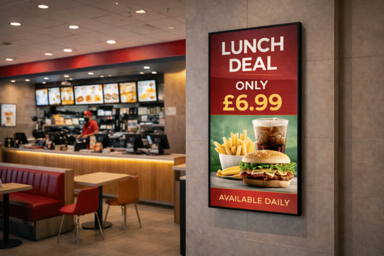 iiyama 800 digital display screen in burger QSR