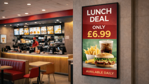 iiyama 800 digital display screen in burger QSR